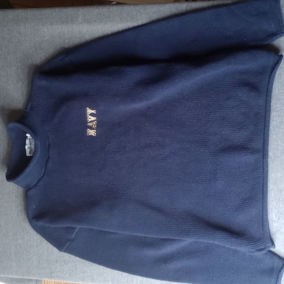 VINTAGE Whaler Knits US Navy Sweater Large Blue Knitted USA Military Embroidered - Picture 1 of 7